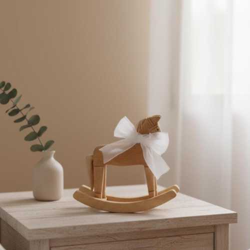 1 pc Hand Carved Wooden Rocking Horse – Retro Style Horse Figurine, Vintage Desktop Decoration, Collectible Ornament, Gift for Friends