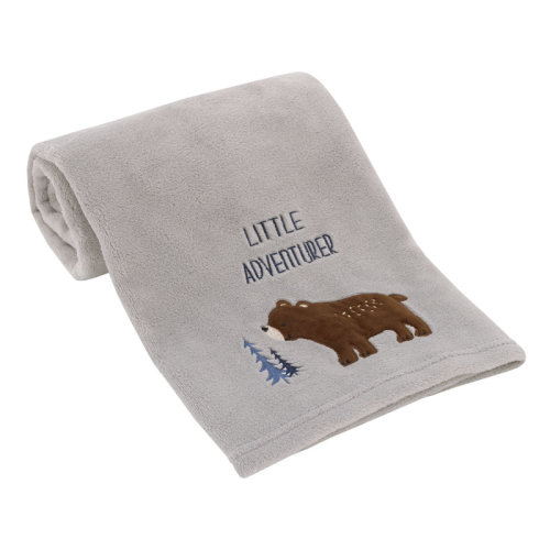 Redwood Rover Little Love by NoJo National Park Gray, and Brown Bear Little Adventurer Super Soft Appliqued Baby Blanket | Wayfair