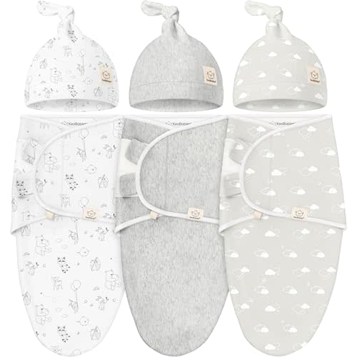 KeaBabies 3-Pack Swaddles for Newborns, Girls, Boys with Hats - Organic Soft Baby Sleep Sacks, Breathable Baby Swaddle 3-6 Months Beanies Set, Premie Infant Sleep Sack 0-3 Months (Aspire)
