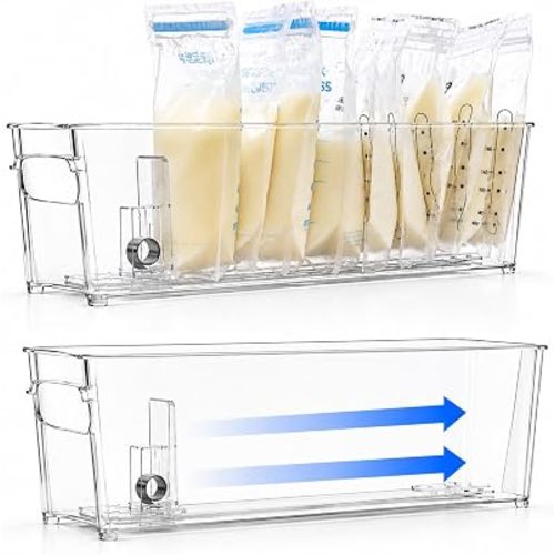 2 Pack Breast Milk Storage Containers with Auto Pusher for Fridge & Freezer