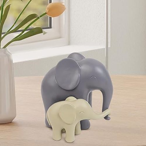 Beige and Gray Elephant Statue - Couple Elephants Decor, Mother and Child Elephant Figurines,Elephant for Sisterhood,Perfect Home Decor, Office Decor, and Unique Elephants Gifts for Women