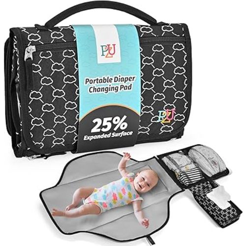 Portable Diaper Changing Pad - Changing Pad Portable with Wipes Pocket, Waterproof Diaper Changing Mat, Portable Changing Pad for Baby, Newborn Gift (Black)