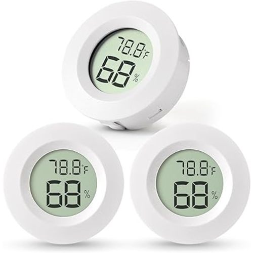 3-Pack Mini Hygrometer & Thermometer, Indoor Outdoor Digital Humidity Meter Gauge Temperature, ℉/℃, for Home, Office, Reptile, Car, Greenhouse, Lab, Terrarium, Cellar.. A01 White