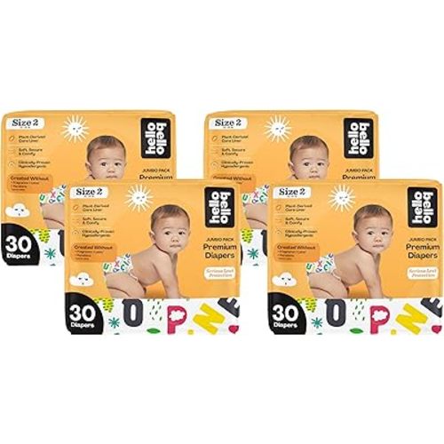 Hello Bello Premium Baby Diapers Size 2 I 30 Count of Disposable, Extra-Absorbent, Hypoallergenic Baby Diapers with Snug and Comfort Fit I Alphabet Soup (Pack of 4)