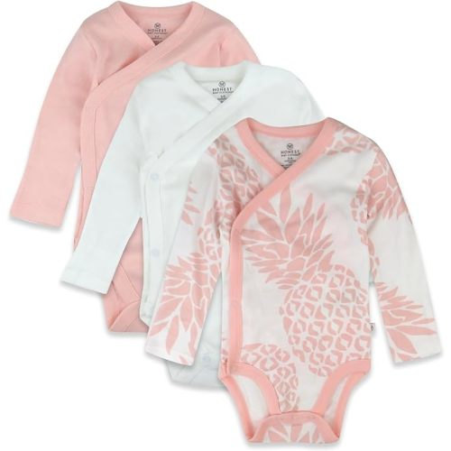 HonestBaby unisex-baby 3-pack Long Sleeve Side-snap Kimono Bodysuits Organic Cotton for Infant Baby Boys, Girls, Unisex