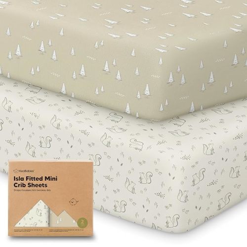 Pack and Play Sheets Fitted - 2-Pack Mini Crib Sheets for Pack N Play Mattress 38x26, Soft & Cozy, Neutral Toddler Playard Bedding, Snug Fitted Mini Baby Crib Mattress Cover Boy, Girl (Pine Grove)