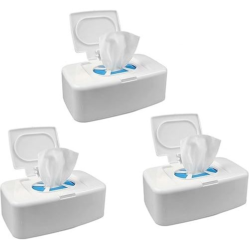 BESPORTBLE 3Pcs White PP Wipe Dispenser Box: Push Button Holder for Baby and Adult Flushable Wipes - Minimalist Wet Tissue Case Fits Water