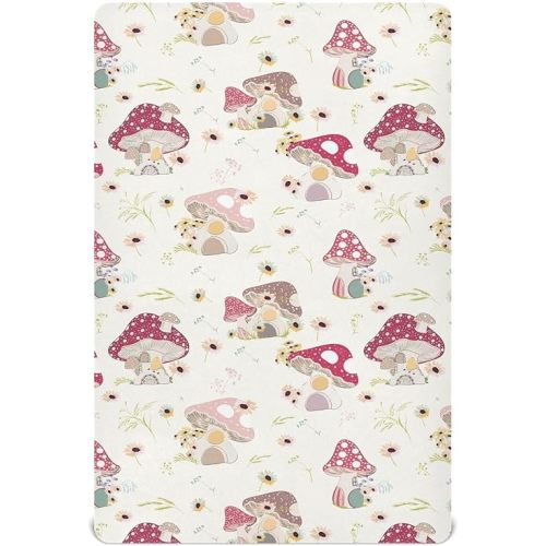 Fitted Crib Sheets Mushroom with Daisy 52 x 28 in
