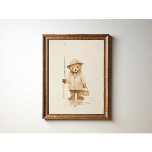 Teddy Bear Fishing Nursery Decor Fisherman Kids Room Fishing Art Nursery Teddy Bear Print Kids Room Gone Fishing Nursery by Bespoke Littles