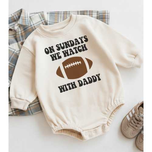 Sunday Football With Daddy Baby Onesie® - Retro Fall Bodysuit - Game Day Boys Natural Onesie®