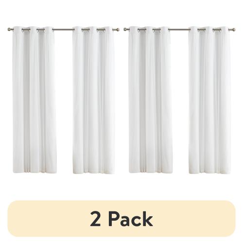 (2 pack) Your Zone Blackout Curtain Panel with Sheer Overlay, 1 Panel, White, 37" W x 84" L