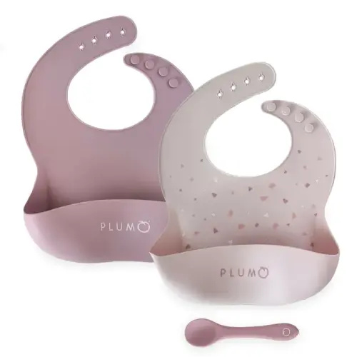 Plum Silicone Bib & Spoon Set 3Pc Berry/Blush | Baby Bunting AU