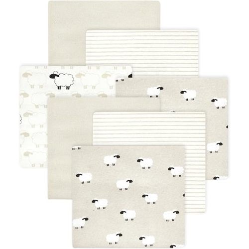 Little Treasure Hudson Baby Cotton Poly Flannel Receiving Blankets Multipack, Beige Taupe Sheep, 30x30 inches