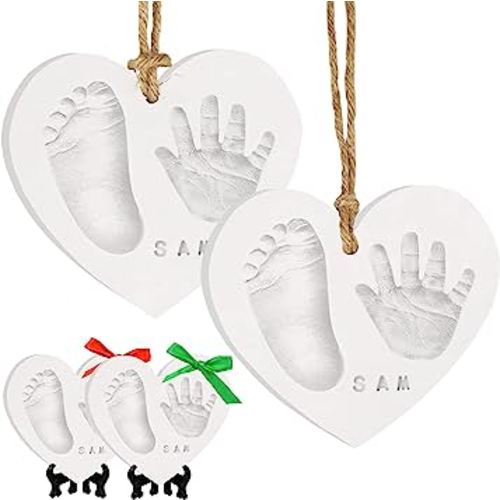 Baby Hand and Footprint Kit Keepsake - Quick-Dry Newborn Foot & Handprint Ornament Kit Boys, Girls, Personalized New Baby Gifts for New Parents, Cute Christmas & Keepsake Gifts (Duo Heart)