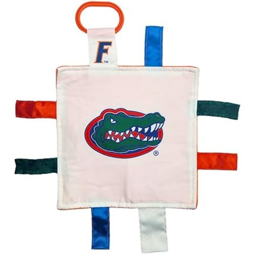 The Learning Lovey University of Florida Gators Baby Tag Toy - College Baby Sensory Crinkle Toys - Soft & Safe - Ideal Baby Stroller Toy - BPA Free w/Stroller Clip (8" x 8" Tag Toy)