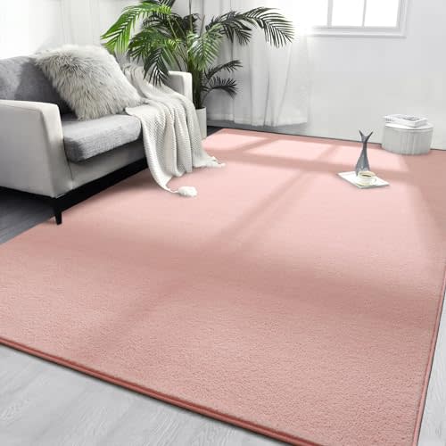 FlyDOIT Area Rugs for Bedroom Living Room, 5x8 Pink Super Soft Comfy Thickened Memory-Foam Indoor Carpets, Modern Aesthetic Minimalist Carpet for Boys Girls Adults Apartment Nursery Home Dcor