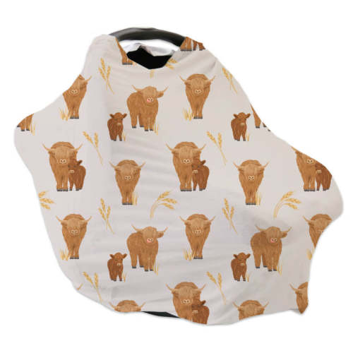 Happy Highland Cows Multi-Use Stretchy Car Seat & Nursing Cover