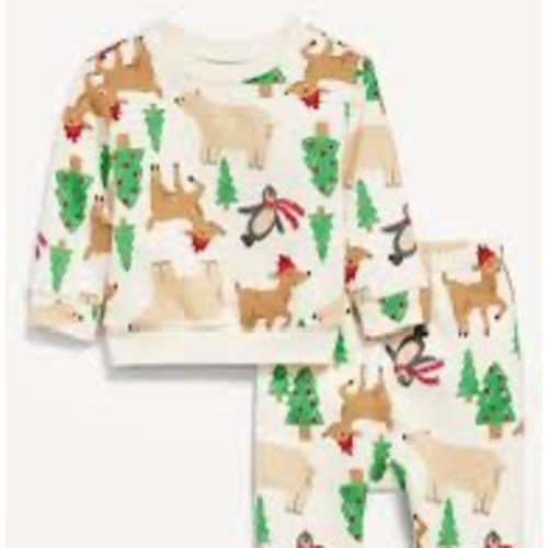 Printed Holiday Crew Neck Sweatshirt and Sweatpants Set