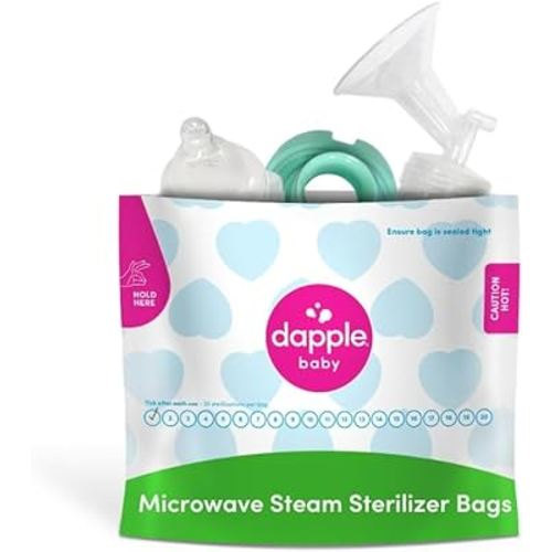 Dapple Baby Bottle Microwave Sterilizer Bags, Reusable for Breast Pump Parts/Baby Bottle, 20 Uses Per Bag, Great for Travel/Office, 8 Ct - Pack of 1