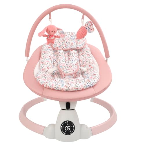 Baby Swing for Infants, Electric Baby Swing with Bluetooth, Portable Infant Swing with 5 Speeds, 10 Lullabies, 5-Point Harness & Remote Control, for Newborns Infants Indoor Outdoor Use (Floral)