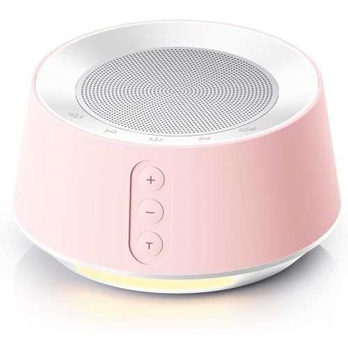 White Noise Machine with Night Light – 20 Soothing Sounds, 10 Color Lights, 5 Timer Settings & Memory Function, Portable Sleep Sound Machine for Baby Nursery, Kids & Adults, Pink