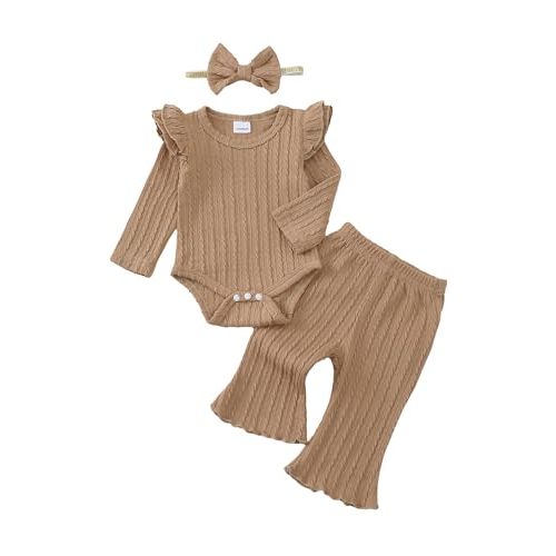 SUNNY PIGGY Newborn Baby Girl Clothes Infant Girls Outfits Ruffle Long Sleeve Romper Pants Set with Headband
