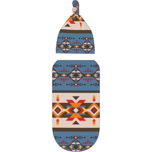 Western Baby Stuff Native American Aztec Navajo Newborn Baby Swaddle Blanket Soft Wrap Sleep Sack with Beanie Hat Gifts for Boy Girl