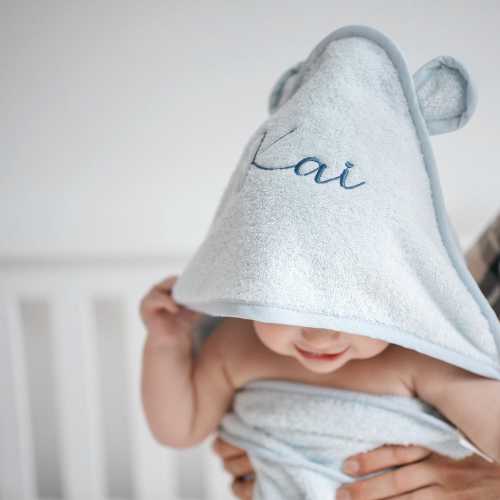 Organic Cotton Baby Hooded Towel with Ears | Personalised With Baby's Name Baby Gift | New Gift
