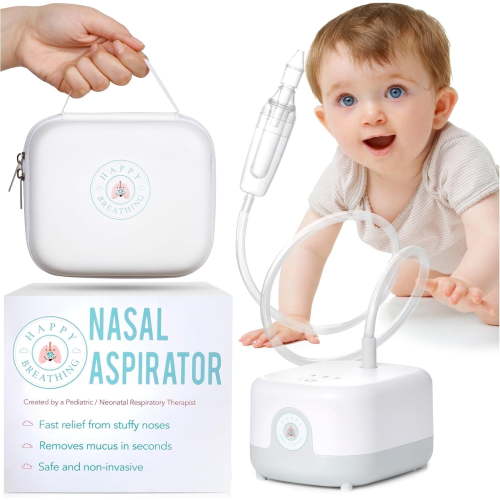 Happy Breathing Suction Baby Nasal Aspirator Rechargeable 3 Levels of Gentle Suction Corded Electric Childrens Nasal Aspirator for Congestion and Stuffy Nose, White