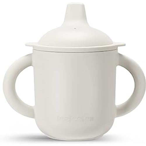 Leeleelon® Silicone Sippy Cup for 6+ Month Old, 100% Leak-Proof Training Cup for Toddler with Handles, Soft Spout Sippy Cup for Infants, 6oz/180ml (White)