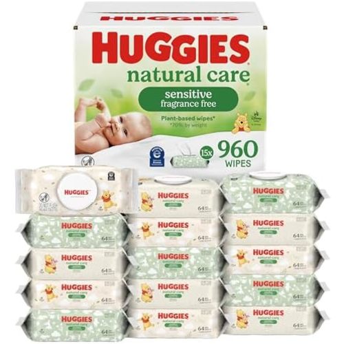 Huggies Natural Care Sensitive Baby Wipes, Unscented, 15 Packs, 960 Wipes