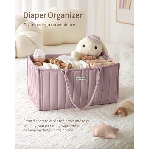 Blissful Diary Baby Diaper Caddy Organizer, Stylish Storage Basket for Newborn Essentials and Diaper Station, Gift for Baby Shower and Registry Must-Have, Mauve Pink