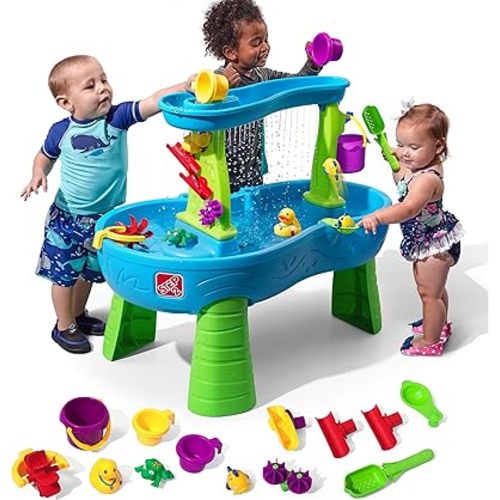 Step2 Rain Showers Splash Pond Toddler Water Table, Kids Water and Sand Activity Sensory Playset, Summer Outdoor Toys, 13 Piece Toy Accessories, For Toddles 1.5+ Years Old