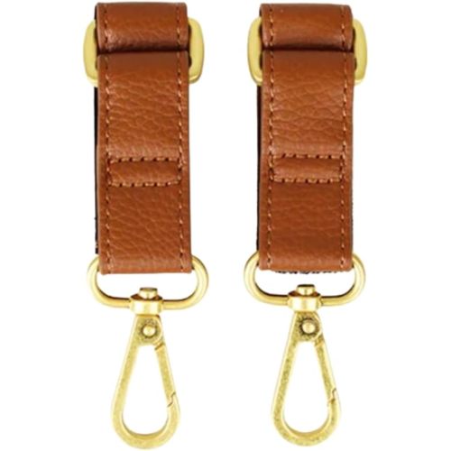 FAWN DESIGN The Stroller Hooks 2 Pack, Stroller Clips for Stroller Caddy with Faux Leather Stroller Straps and Bag Hooks, Fit Most Strollers, 4.5x1x1 inches, Brown