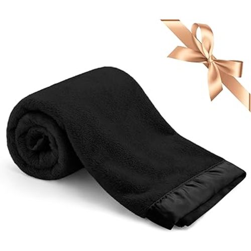 Pro Goleem Fleece Baby Blanket with 2 Inch Satin Trim Soft Anti-Static Plush Blanket for Boys and Girls Christmas Baby Gifts for Babies Black 30''x40''
