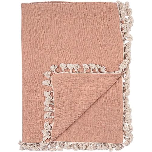 Crane Baby 6-Layer Quilt Muslin Swaddle Blanket, Soft Cotton Lightweight Nursery and Stroller Blanket for Baby Boys & Girls, Copper, 30 X 40