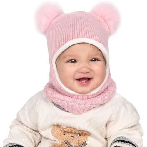 Camptrace Baby Toddler Winter Hat Scarf Set Pom Girls Boys Kids with Fleece Lined Beanie Snow Hat Hood