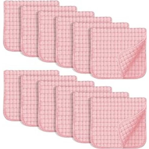 SWEET DOLPHIN 12 Pack Muslin Burp Cloths Large 100% Cotton Hand Washcloths for Baby - Baby Essentials Extra Absorbent and Soft Boys & Girls Milk Spit Up Rags for Newborn Registry - Pink, 20" X10" - 20x10 Inch (Pack of 12)