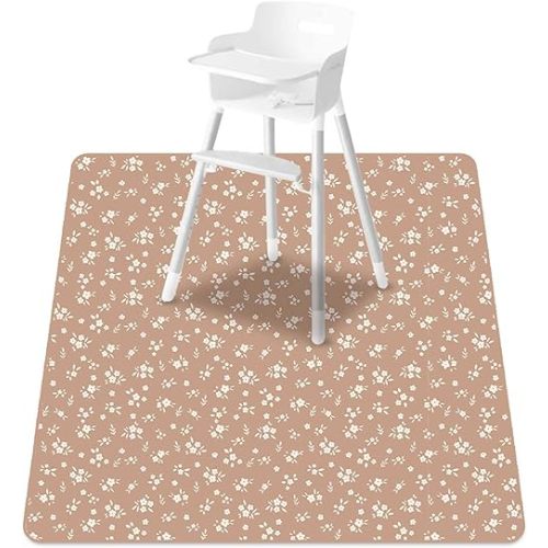 Baby Splat Mat for Under High Chair, 51 x 51 Inch Wipeable Splash Mat，Floor Protector，Wipe-Clean Tablecloth and Playing Mat (Flower)