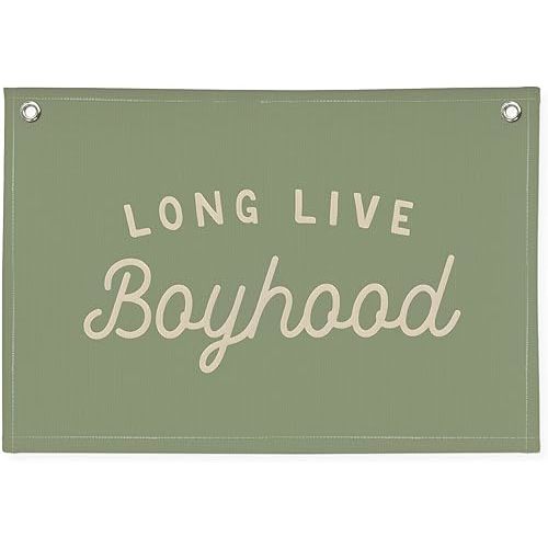 Long Live Boyhood Boys Room Decor, Sage Green Nursery Playroom Toddler Boy Linen Canvas Banner Wall Hanging Flag Baby Little Boy Kids Teen Room Bedroom Decorations, 30x20 Inch