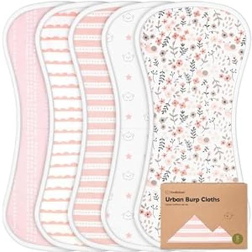Organic Burp Cloths for Baby Boys and Girls - 5-Pack Super Absorbent Burping Cloth, Burp Clothes, Soft & Plush Newborn Towel, Milk Spit Up Rags, Burpy Cloth Bib for Unisex, Burping Rags(Sweet Charm) - Sweet Charms