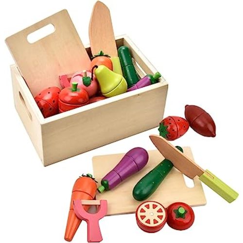 Amazon.com: CARLORBO Wooden Play Food for Kids Kitchen - Toys Food Vegetables and Fruit for 2 Year Old Boys Girls Role Pretend Play Early Education Montessori Education : Toys & Games