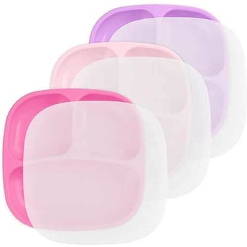 Amazon.com: Re Play 7" Divided Toddler 3 Pack Plates with 3 Silicones Lids - Deep Sides and Three Compartments for Easy Self Feeding - BPA Free - Dishwasher Safe - Princess : Baby