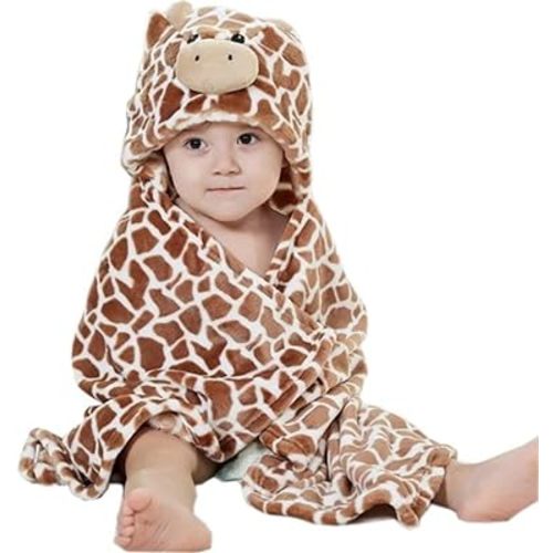 Baby Hooded Blanket Animal Fleece Bathrobe for Unisex Baby