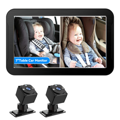 MHCABSR 7"" HD Dual Camera Surveillance System for Baby Car with Split Screen Display & 360° Swivel Viewing Angle"