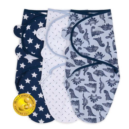 The Peanutshell Newborn Swaddles for Baby Boys, 3 Pack Set, Blue Dino