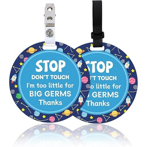ORIGACH 2 Pack Stop Do Not Touch Baby Signs, Planets and Rockets Don't Touch Thanks Baby Car Seat Sign or Stroller Tag with Hanging Strap and Clip, No Touching Baby Carrier Tag for Preemie Newborn