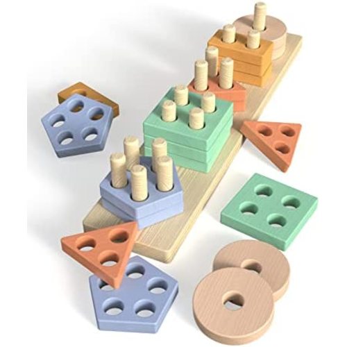 GetWill Montessori Toys for 1 2 3+ Year Old Kids, Toddler Wooden Learning Toys, Kids Sorting and Stacking Toys for Baby Boys and Girls, Color Shape sorter Toys for Toddlers 1-3 Wood Gifts