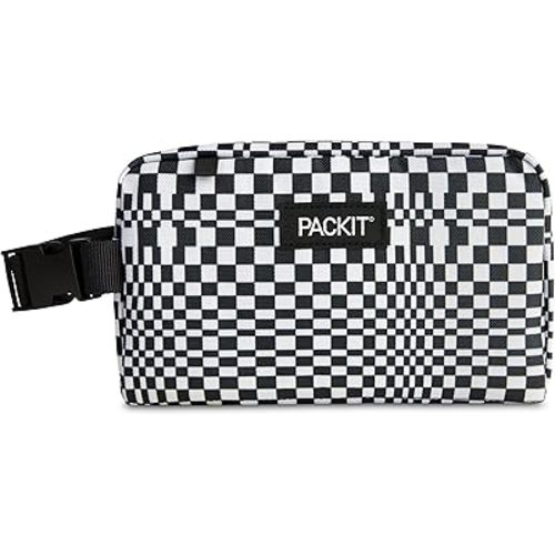 PackIt Freezable Snack Box, Checked Out, Built with ECOFREEZE Technology, Collapsible, Reusable, Zip Closure with Buckle Handle, Designed For Work Snacks, Fresh Snacks On the Go, Adults, and All Ages