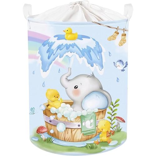 Clastyle 45L Cute Animal Shower Laundry Basket Sunny Elephant Bathing Baby Laundry Hamper Blue Giraffe Lion Duck Toy Towel Storage Basket